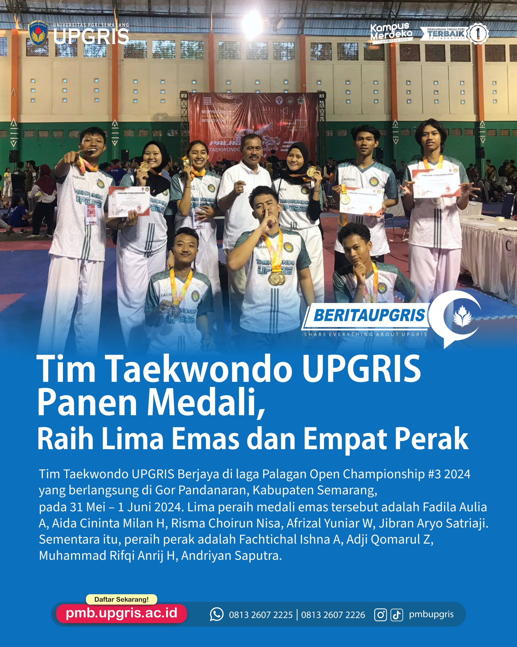 Tim Taekwondo UPGRIS Panen Medali di Palagan Open Championship #3